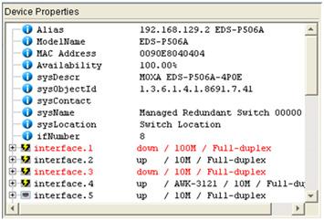 Dashboard Overview Device Properties List The Device Properties list shows the properties of the device that is currently selected.