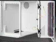The door of VARi 000 U wall-mounting enclosures is a single piece with a window. Sizes 6 and U have double doors.