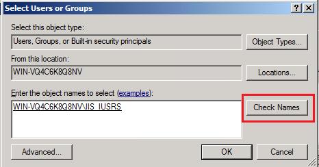 Allow a full access to the user IIS_IUSRS and