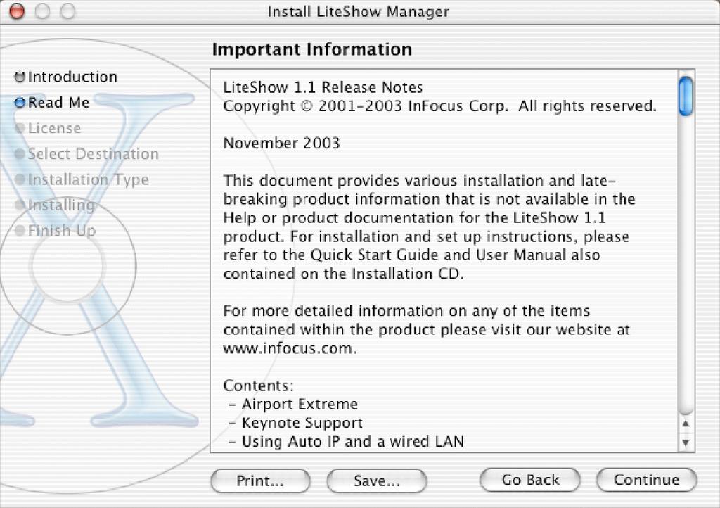 1 Insert the LiteShow CD into your Mac's CD drive.