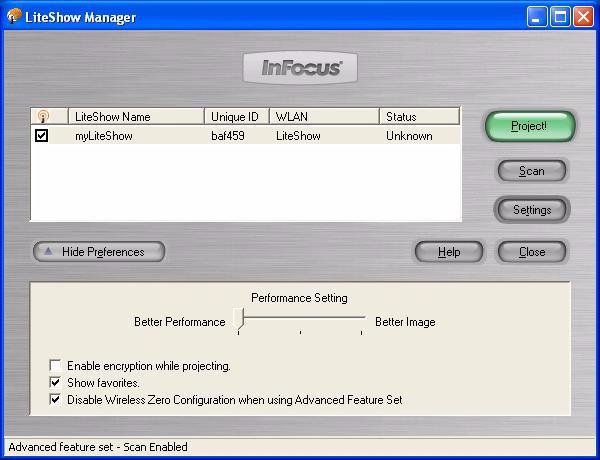 InFocus LiteShow Quick Start Guide 11 Step 4: Project Following the installation of the LiteShow software, the LiteShow Manager application opens.
