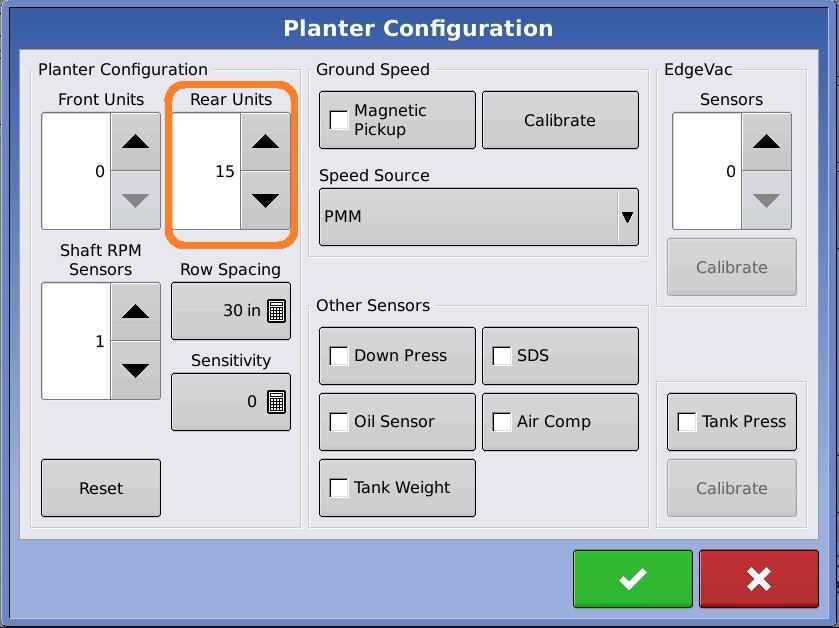 Changing the number of sensors in the Planter Configuration page will require the MUX-bus detection process to be re-done.