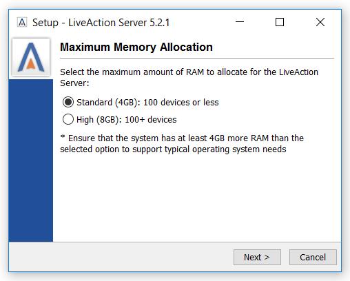 Step 7 Select the desired maximum memory allocation for your Server.