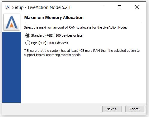 Step 8 Select the desired maximum memory allocation for your Node.