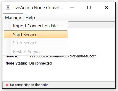 Step 10 On the Node Console, go to the Manage > Start Service.