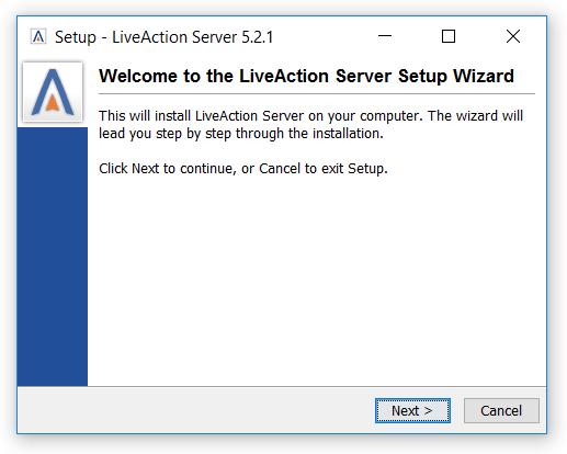 Step 3 Install the Server by double clicking on LiveActionServer_windows-x64_5_2_1_setup.exe. Click Next at the Setup Wizard screen.