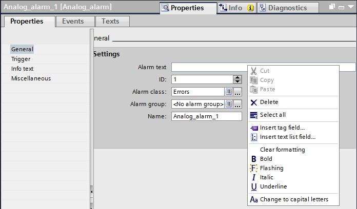 5 Configuration and settings of the HMI operator panel 5.5 Configuring message text 4. Select Insert tag field... in the context menu.