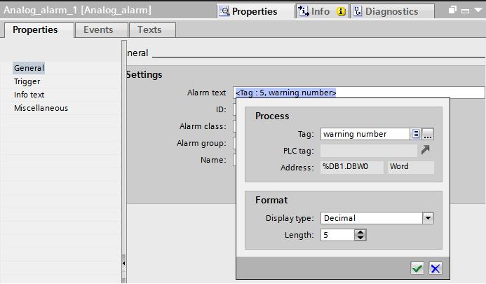 5 Configuration and settings of the HMI operator panel 5.5 Configuring message text 6. Open the drop-down menu under Format Display type and select the display format for the process tag.