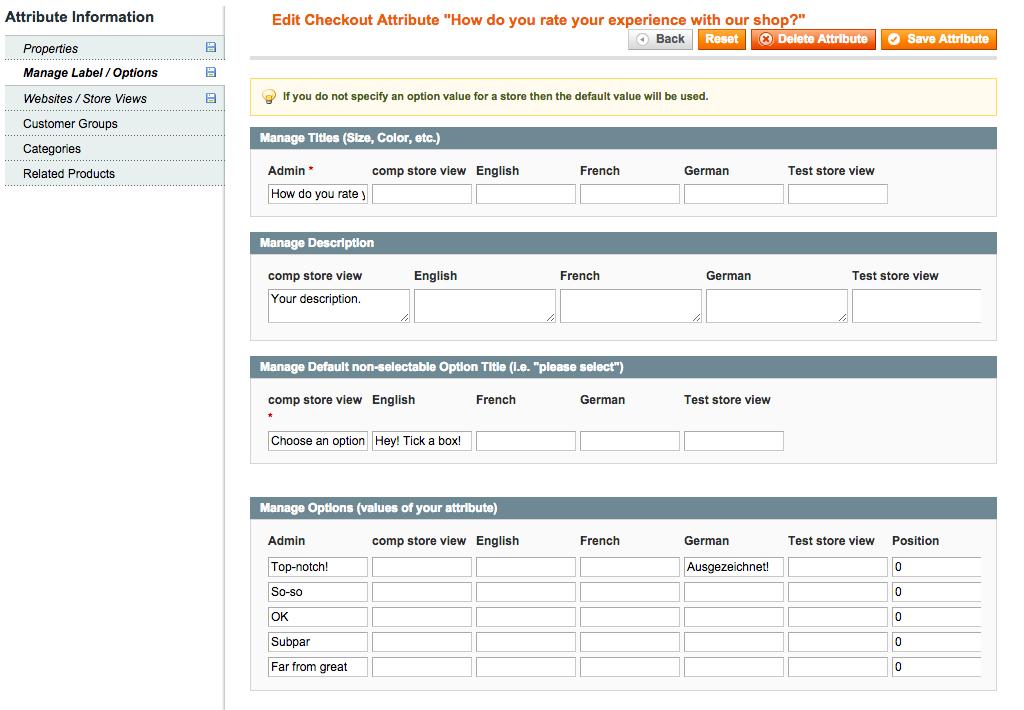 6. Adding a custom checkout attribute Here you can specify your own title