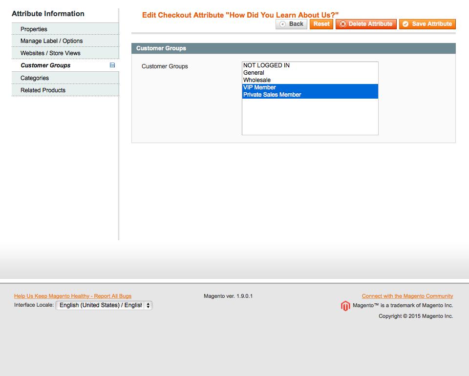6. Adding a custom checkout attribute Choose which Customer Group(s) should