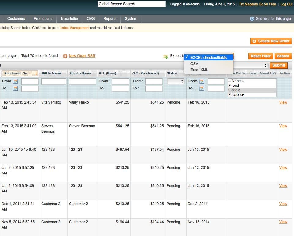 9. New Orders grid filters Export custom fields from the Orders grid along with regular Magento fields in.csv or.xls.