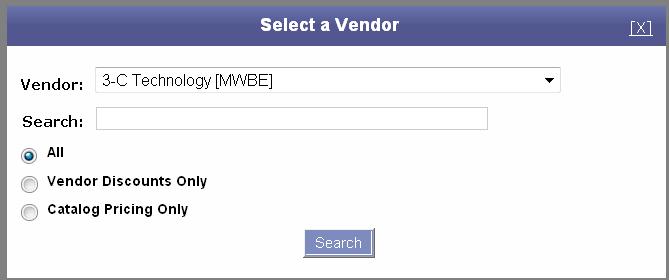 2. Search by Vendor Select and view a specific vendor s percentage discount or catalog pricing.
