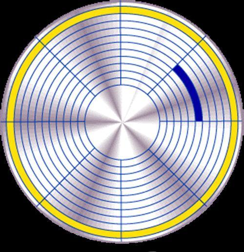 Storing the Data Track is shown in yellow Sector is shown in blue Data is stored on the surface of a platter in: 1.