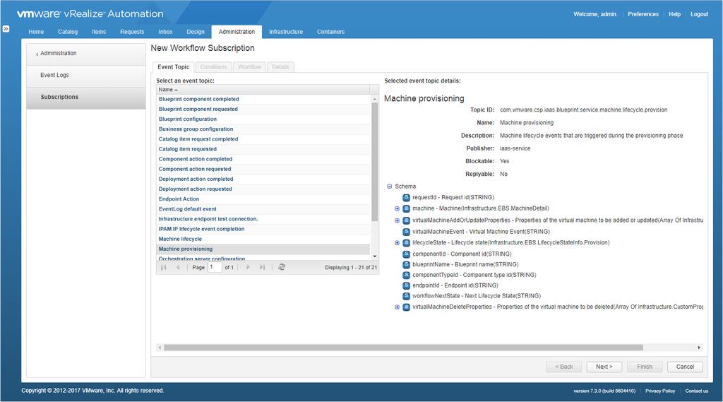Configuring Subscription in vrealize