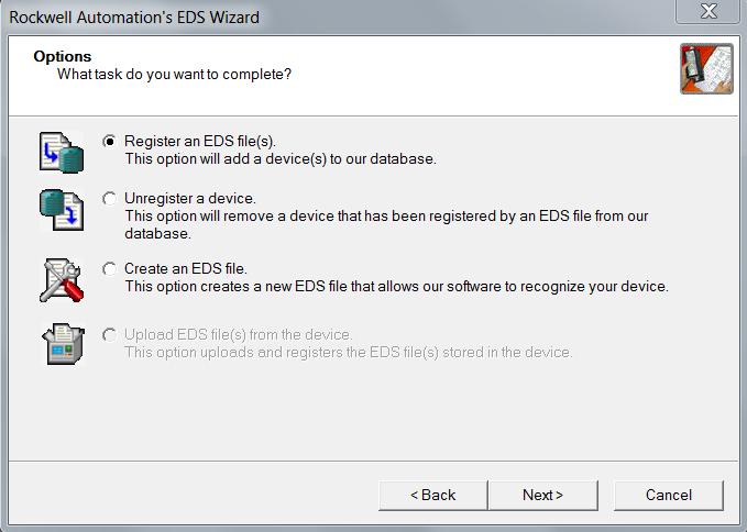 7. Select "Register an EDS file(s)" and click "Next".
