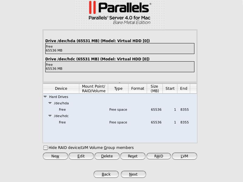 Installing Parallels Server 4.0 for Mac Bare Metal Edition 32 Creating Software RAIDs A software RAID consists of two or more physical hard disks combined to act as a single logical unit.
