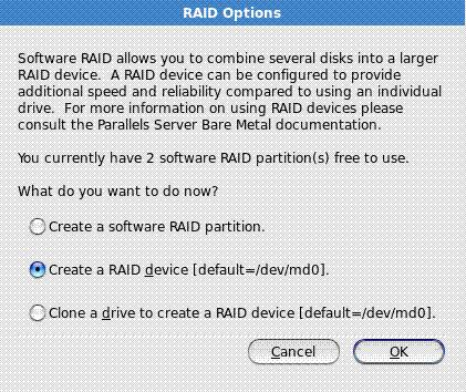 have created the necessary RAID partitions for the /vz partition,