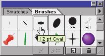 You can change the percentage of roundness of the brush by dragging one of the black circles in the Brush Shape Editor window. Drag the Diameter width slider to alter the diameter of the brush.