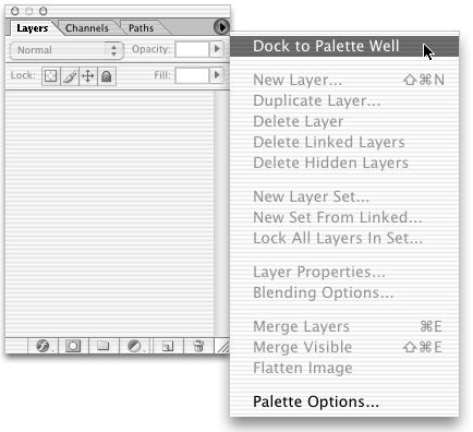 Note: If Dock to Palette Well is grayed out in the palette menu, it s because your monitor resolution isn t set high enough to display the Palette Well on the far right of your screen.