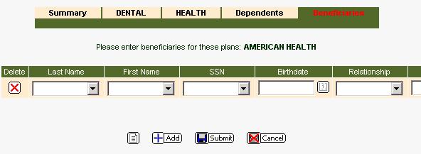 DarwiNet Employee Level Other plans require beneficiaries. Click the Beneficiaries tab to enter the needed information.