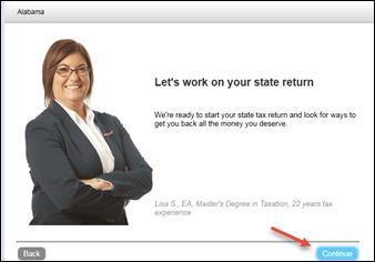 11.) On the Let s work on your state return screen, click Continue. 12.