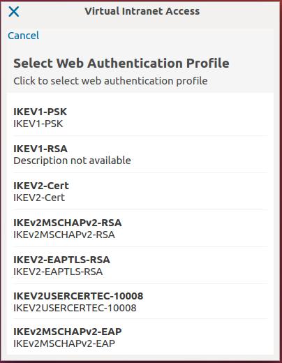 6. (Optional) Select a web authentication profile from the Web Authentication Profile list. This screen only appears if the server has multiple web authentication profiles.