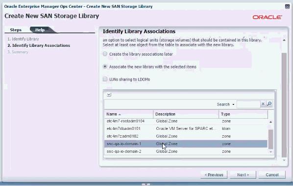 Figure 11 Create SAN Storage Library 7. Click Next. 8. In the Identify LUNs screen, select all the LUNs that you want to associate to the library, then click Next. 9.