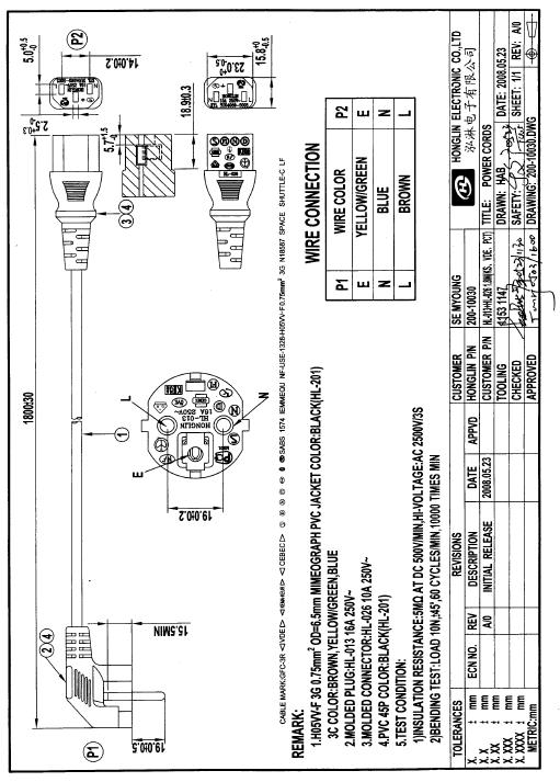 3) AC Cord Model :IDS31-070W540DVA1E Rev.