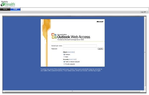 8. You will be able to access Outlook Web Access through the portal page by clicking the Email tab at the top of the page.