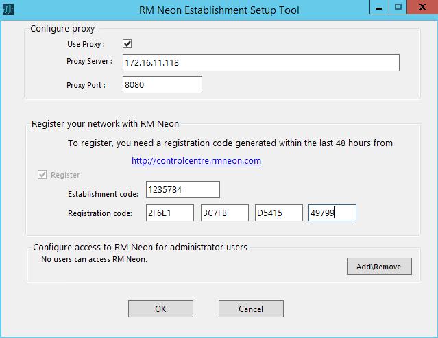 RM Neon 4. Under Configure proxy, ensure that the correct proxy setting details for your network are entered.