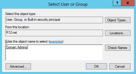 8. Use this standard Active Directory select window to add a user or group that requires access to RM Neon. You can only add one user or group at a time.