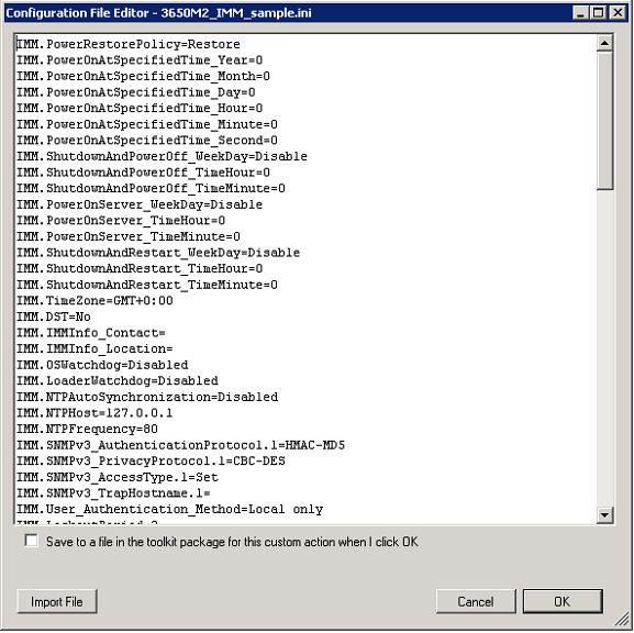 Figure 98. Sample settings in an IMM.ini file You can either edit the file or create a new one.