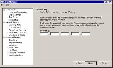 Figure 108. Setup Manager: Product Key Step 14. Enter the product key that matches the operating system that you installed, and then click Next. Step 15.