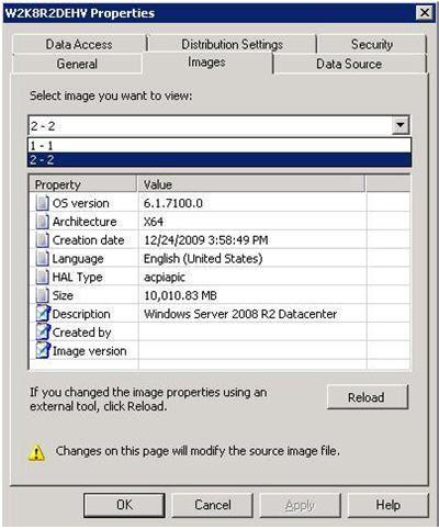 Figure 114. Image list The first volume, 1-1, contains the 100 MB partition. The second one, 2-2, contains the operating system image.