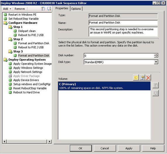 Figure 115. Format and partition disk Step 4. In the Volume portion of the window, double-click the first item. The Partition Properties menu opens. Step 5. Select Mark this the boot partition.