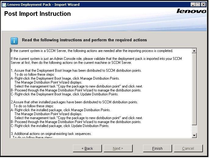 Figure 10. Post Import Instruction page Step 7. After the import procedure is finished, ensure that all components are installed on the SCCM server.
