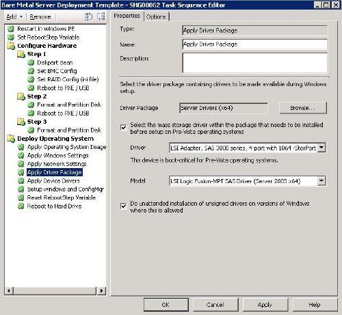 Figure 33. Apply Driver Package settings Step 8. Advertise the task sequence to the target server.
