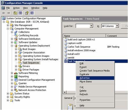 Step 9. Right-click the task sequence, and select Advertise. Figure 40. Advertising the OS capture task sequence Step 10.