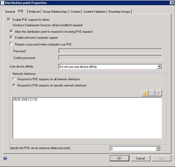 Figure 55. Enable PXE role Step 4. Select the Enable PXE support for clients check box, and select Allow this distribution point to respond to incoming PXE requests. Step 5. Click OK.