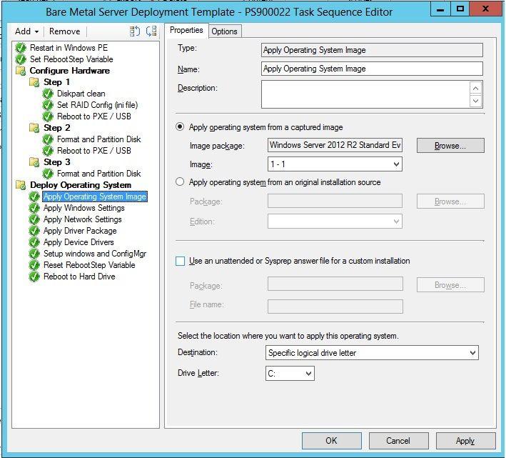 a. From the list of Lenovo specific hardware configuration actions that can be performed on System x servers, select the hardware items to configure for the task sequence. b. In the center panel, enter the security information in the Account Name and Password fields.