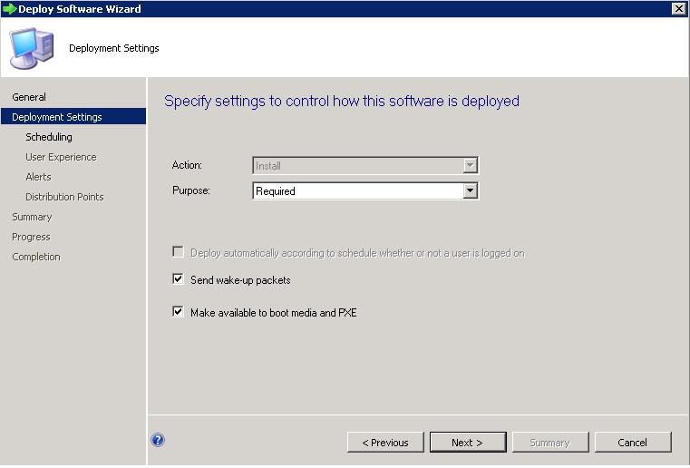 Figure 84. Select the deployment settings Step 4. Click Next. Step 5. On the Scheduling panel: a.