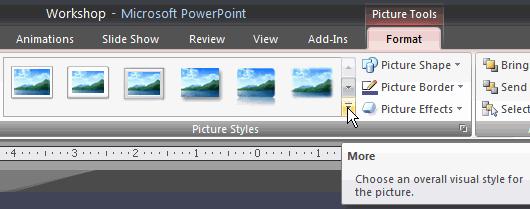 3.1 Modifying Images PowerPoint provides you with several commands that allow you to modify pictures. When you select a picture, a Picture Tools Format tab appears on the Ribbon.