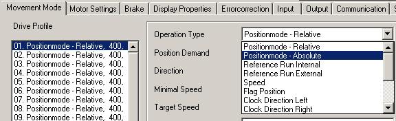 Operating modes Operation mode Clock direction mode, left Clock direction mode, right Clock direction mode Int. Ref.