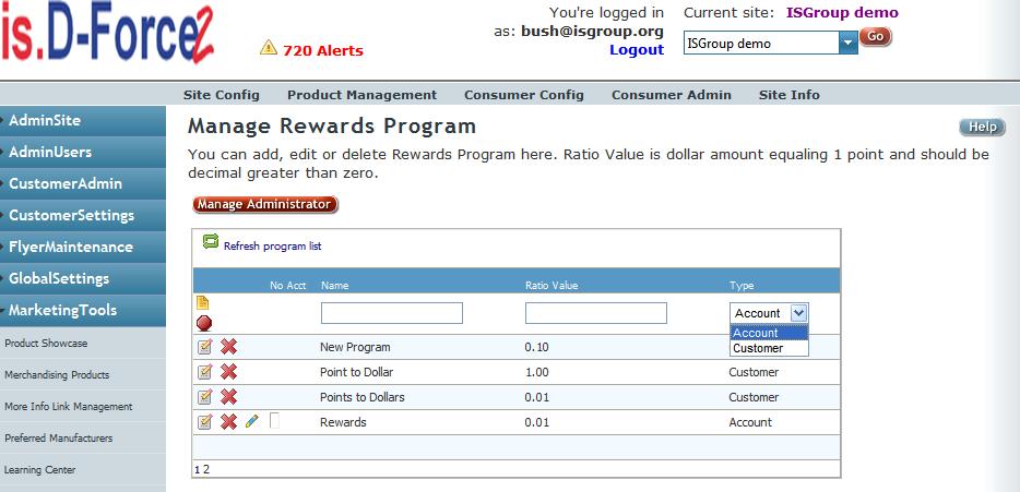 Enter a new name and point value over the old. You cannot change the program type once the program is created. When finished, click. Click to delete an existing reward program.