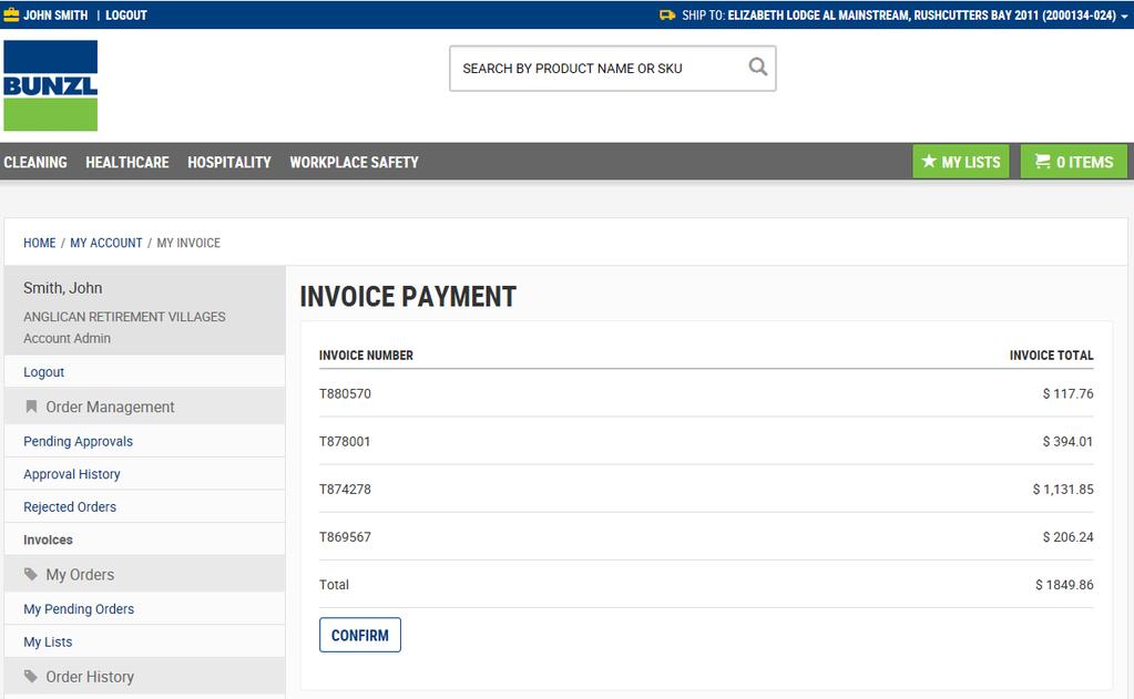 IMPORTANT: Invoices can be selected on more than one page. Navigate through the pages and tick the relevant check box against the invoice to be paid.
