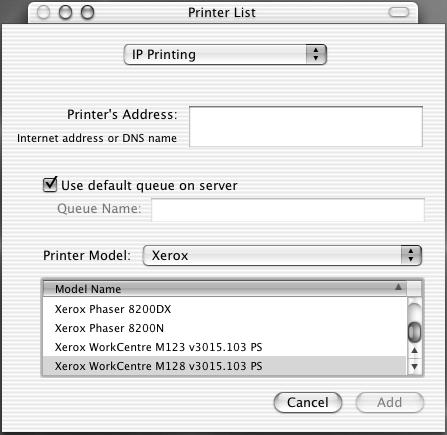 5 Operation on Macintosh Computers When using IP Printing 1. Select [IP Printing] from the menu, and enter the IP address for the printer being used in Printer s Address. Printer options Options 2.