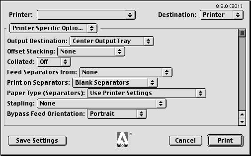 5 Operation on Macintosh Computers 3. Specify the functions that you want to set. Settings This section describes the settings in the Printer Specific Options list.