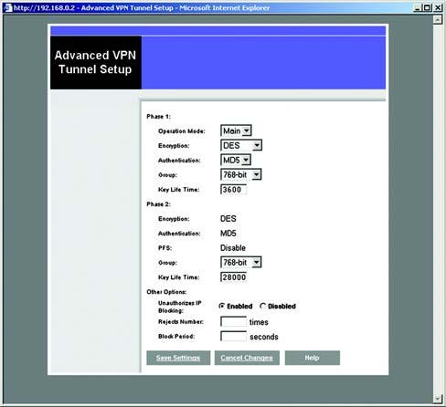 Advanced VPN Tunnel Setup From the Advance VPN Tunnel Setup screen, shown in Figure 6-19, you can adjust the settings for specific VPN tunnels.