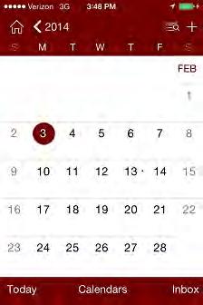 Calendars Button: has options to sync calendar with device s calendar and exchange account. 7. Inbox Button: displays an inbox of events.