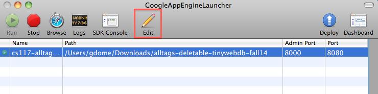 Now go back to the GoogleAppEngineLauncher window and click